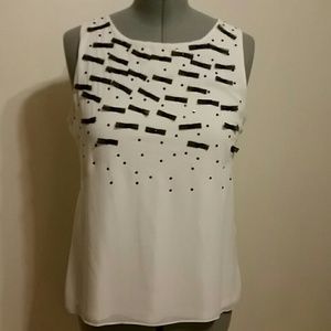 Ann Taylor cream and black embellished top L